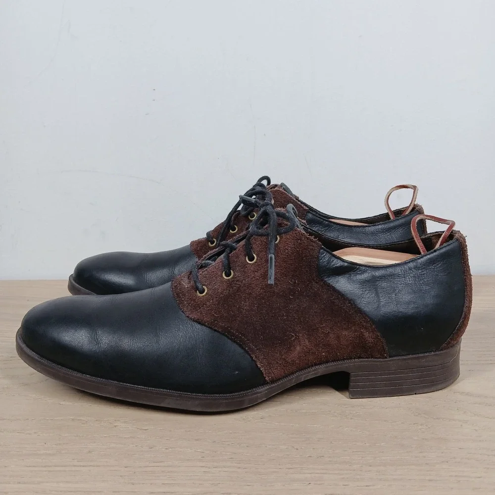 Cole Haan Oxfords Mens 11 Black Brown Leather Lace Up Dress Comfort Sole Classic